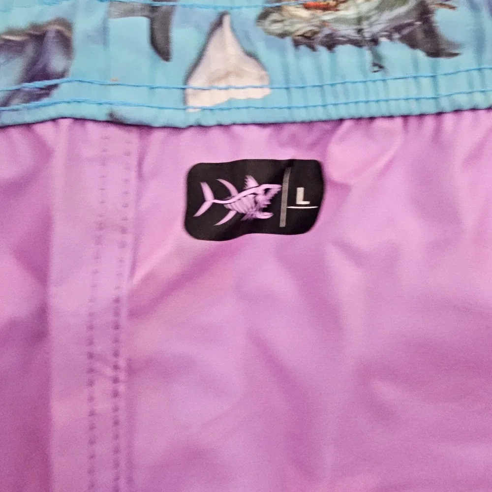 Psycho Tuna trunks swimwear mens L Large pockets PTYB0090 shark bite blue